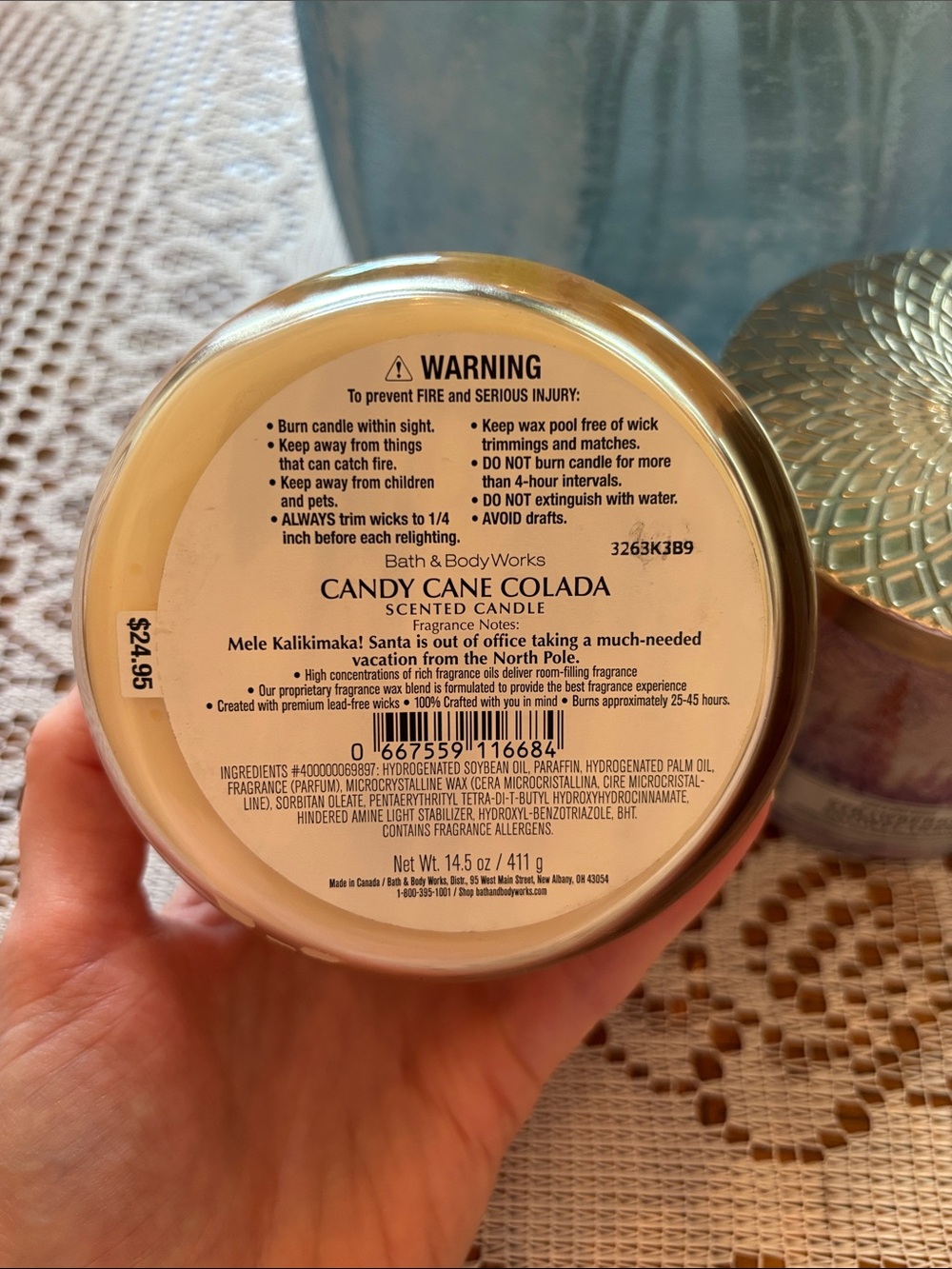 Bath & Body Works Candy Cane Colada and Strawberry Snowflakes 3-wick Candles - Picture 3 of 4